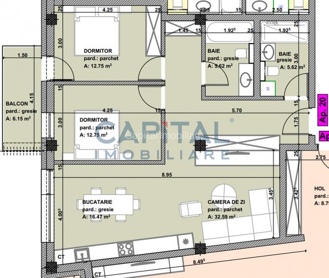 Apartament de vanzare, etaj 1, 3 camere, 106mpc, Centru Vechi, comision 0% - 2