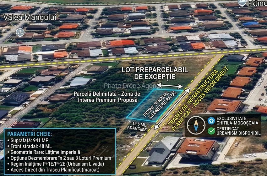 Granița Chitila - Mogoșoaia | Teren intravilan 941 mp | Front 48m - 2