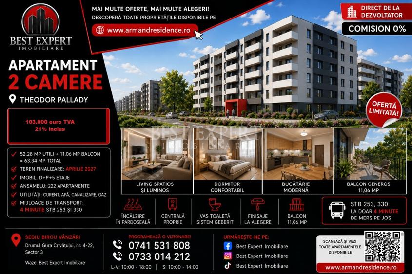 2 Camere Moderne | Avans 50% + Parcare BONUS | Comision 0%