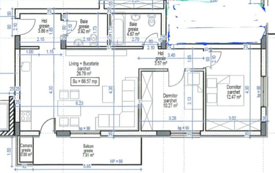 Apartament finisat, finisaje noi, semidecomandat, 3 camere - 12