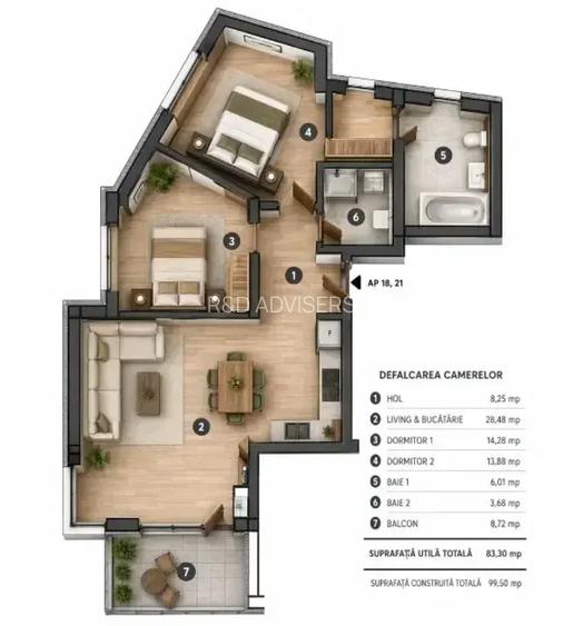 Apartament 3 camere, balcon 7,40mp I Metrou Bucur Obor Icomision 0% I - 8