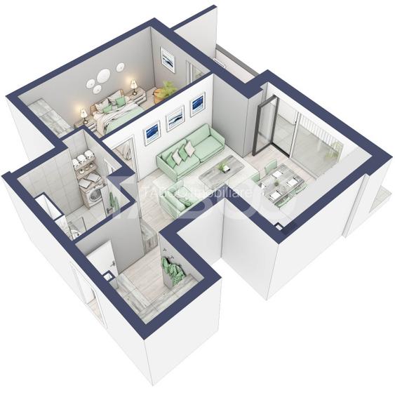 Apartament la parter cat un etaj 1 cu 47 mp utili 2 camere Turnisor - 3