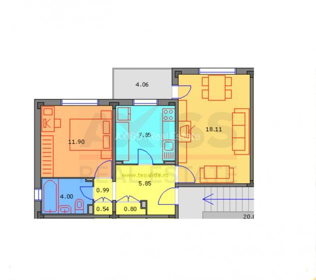 Ap 2 camere | 54 mp | decomandat | km 4 | mobilat/utilat - 1