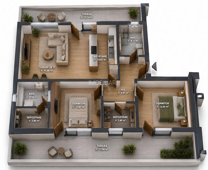 Apartament 3 camere de vânzare - 2