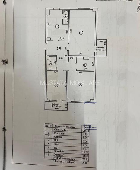Apartament 3 camere Calarasi 4, etaj 3. Suprafata 72mp. - 2