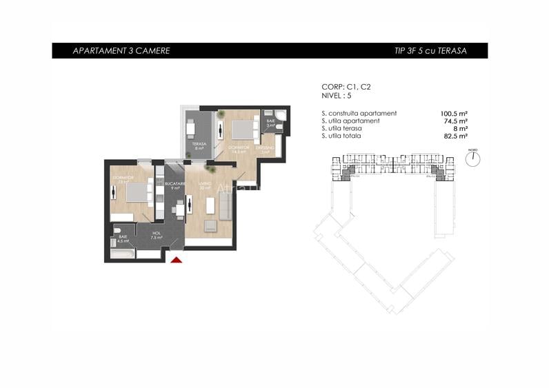 3 camere- Nou-Gata de mutare - 83mp SU totala-Sectorul 1/Zona Mall Colosseum - 1