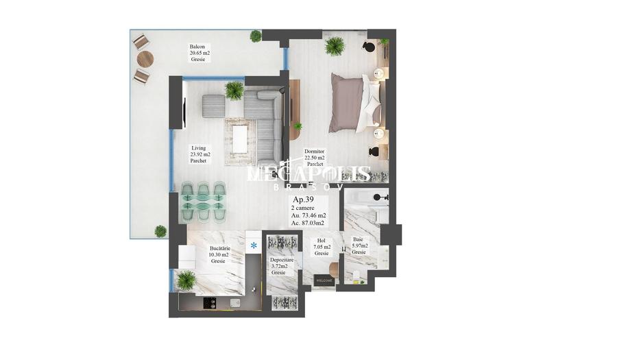 Apartament cu 2 camere | Noua | 74 mp Utili - 2