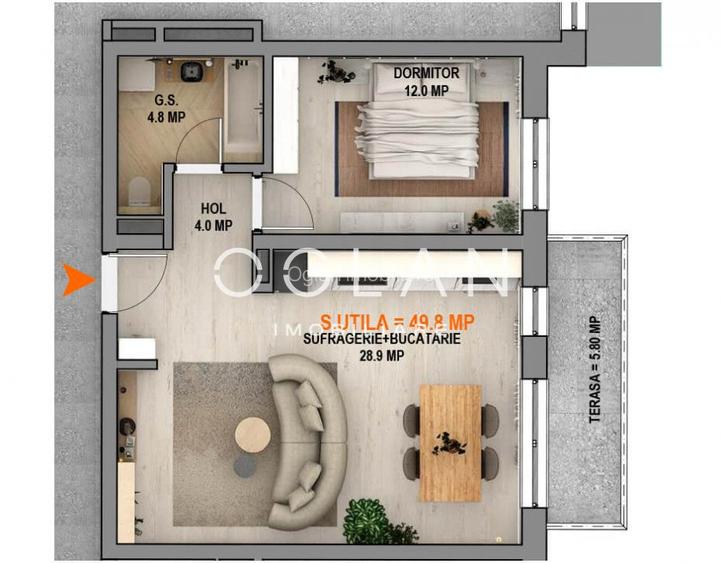 Apartament modern 2 camere cu balcon – Comision 0% - 3