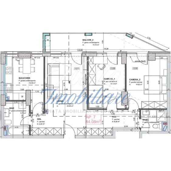 Apartament 3 CAM, SU 84.08 MP, 1 BALCON in zona Marasti
