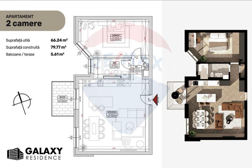 COMISION 0%| DE VANZARE| 2 CAMERE| TRACTORU| BLOC NOU|GALAXY RESIDENCE - 2