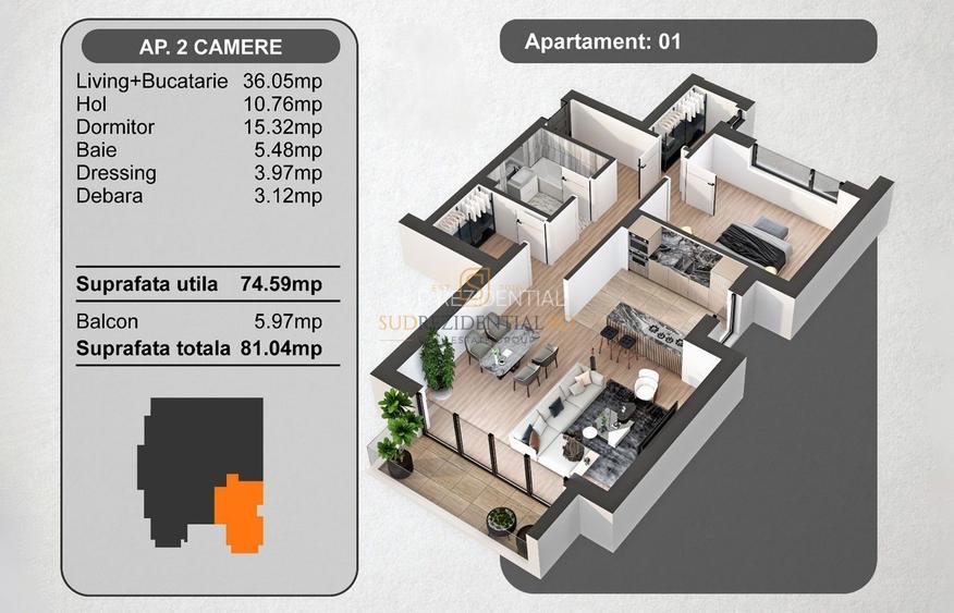 Apartament 2 camere, 81 mp, ansamblu rezidential premium, ultracentral - 5