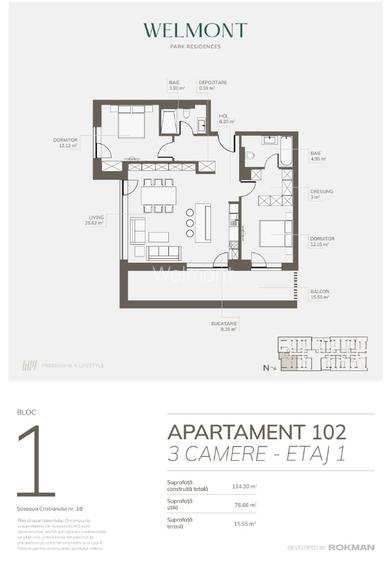 Dezvoltator, Apartament trei camere open space, Welmont/Rokman - 6