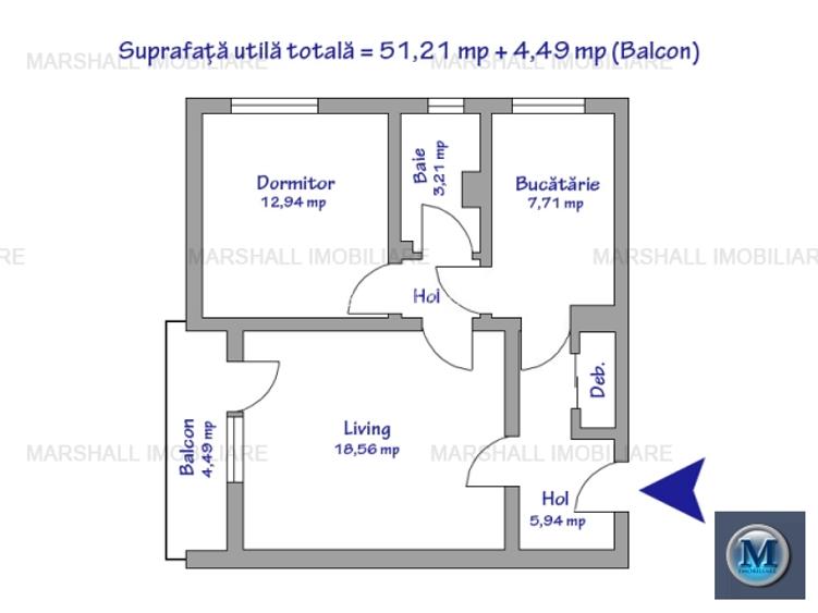 Apartament 2 camere de vanzare, zona Vest, 51.21 mp #16796 - 4