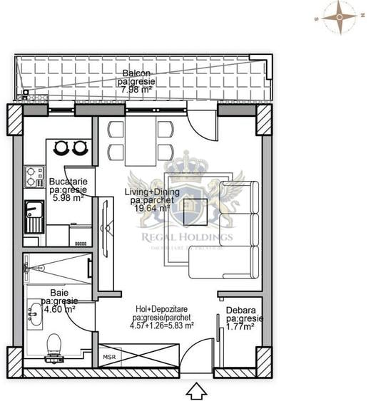 Garsoniera Moderna, 46 Mp, Finalizat, Tractorul-Mall-Coresi