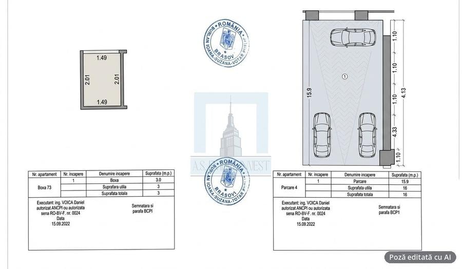 Ap. 2 camere, 2 balcoane, boxa, parcare subterana-zona Avantgarden