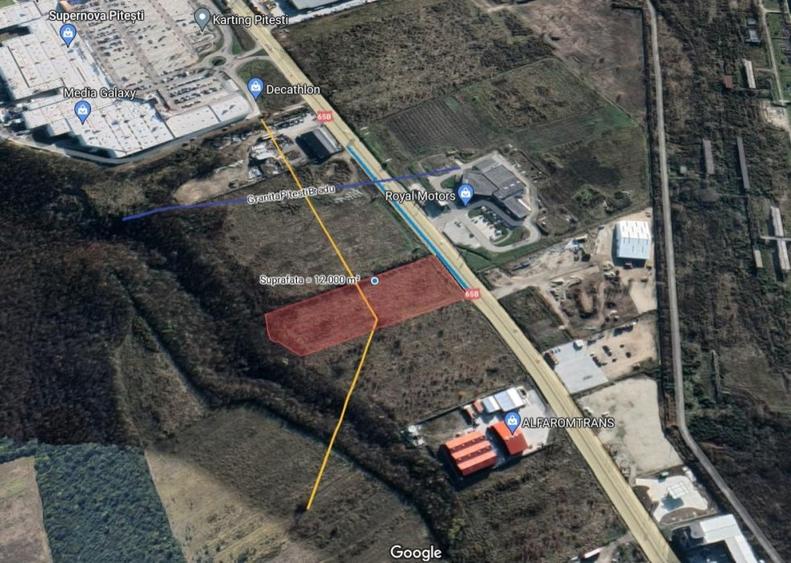 Teren in zona comerciala | Vama Pitesti | S: 12.000 mp | Deschidere 65m | Autos