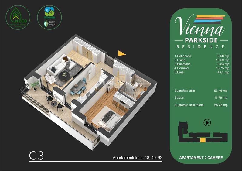 Apartament nou cu 2 camere, 65 mp, certificat Green Homes, Metalurgiei - 1