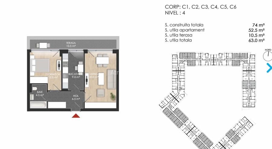 2 camere decomandat cu terasa generoasa. Sector 1 - Atria Urban Resort - 6