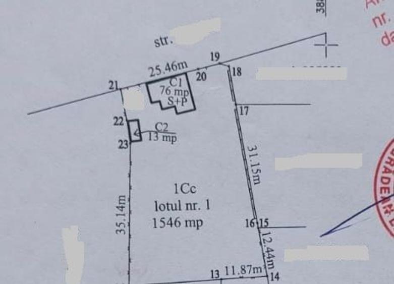 Teren intravilan de 1560 mp, front de 26 m, cu casa S+P, in Grigorescu