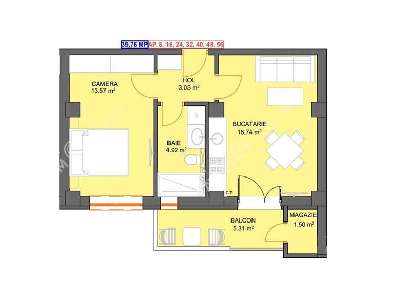 Apartament de 2 camere cu boxa si parcare subterana in Selimbar