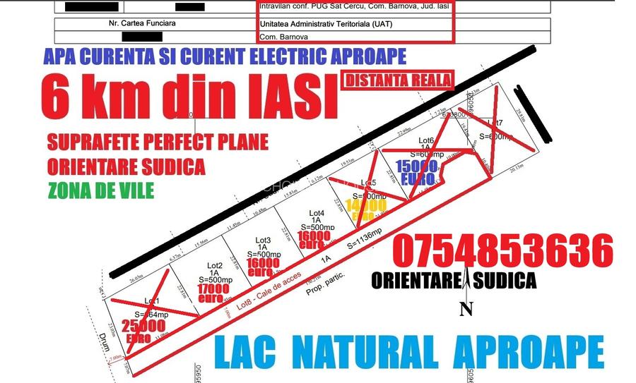 Bucium, 630 mp , 16000 euro,NUMAI 6 km din Iași, ZONĂ SUPERBĂ!!!P+2.P.OT. 30 % - 7