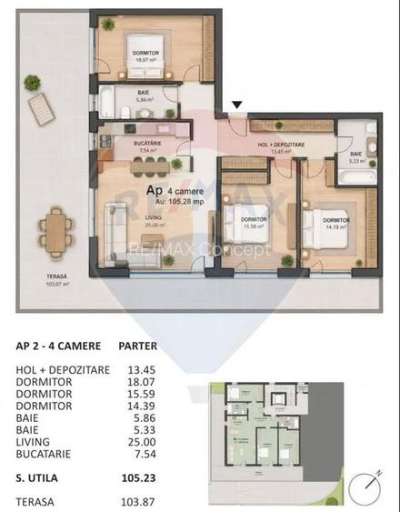 Apartament cu 4 camere (terasa 104 mp) de vânzare - zona semicentrală - 13