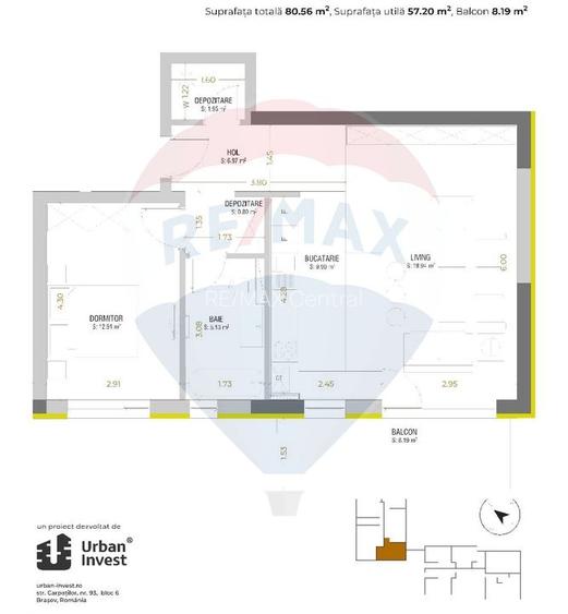 Apartament de 2 camere, 57.2 utili | Urban Plaza - 14