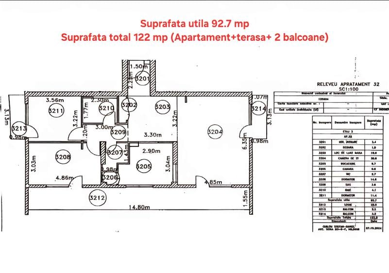 Proprietar, vând apartament cu 3 camere 93 mp +29mp (terasa si 2 balcoane)   - 4