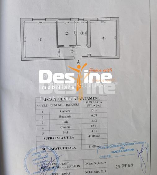 Apartament central cu 2 camere de 41 mp la etajul 2, baie cu geam, pe str. Arcu - 14