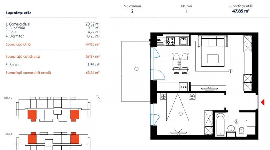 Studio Dublu / Hils Republica / 6 minute metrou / Comision 0%  - 7