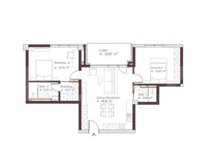 Apartament semifinisat, 3 camere, 2 bai, terasa si parcare zona Piata Abator - 8