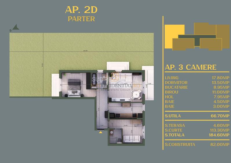 Comuna Vidra - Apartament decomandat cu 3 camere si curte 113 mp - 1