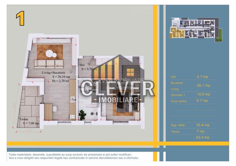 Ap 2 cam 62 mp, baie 6.7 mp cu geam, 12 min metrou Teclu - 1