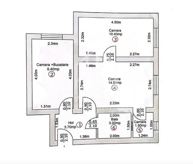 Apartamet cu 2 camere, 43mp utili, baie cu geam, camara, Tiglari - 1