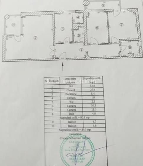 Apartament 3 camere structura mare Vlahuta. - 2