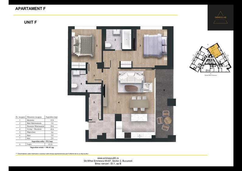3 camere tip F | Eminescu 65 Residence | Finalizat | 517.000 Euro + TVA 21%