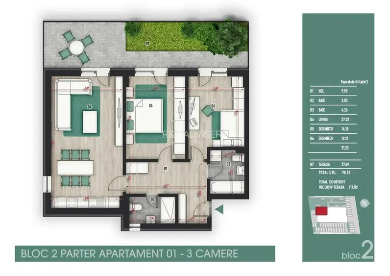METROU Nicolae Teclu 3 Camere cu Gradina Bloc Finalizat - 2