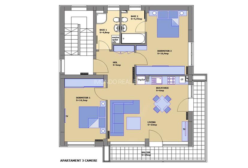3 Camere I PIPERA I Rond Omv I 100 mp - 15