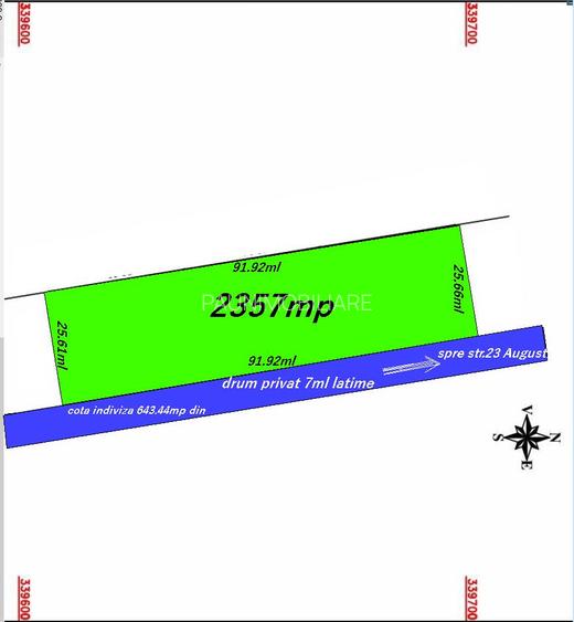 Teren intrav.3000mp(2357m+cota dr)91.92m desch. ,dezmembrat,auth,ctie pe 2loturi - 2