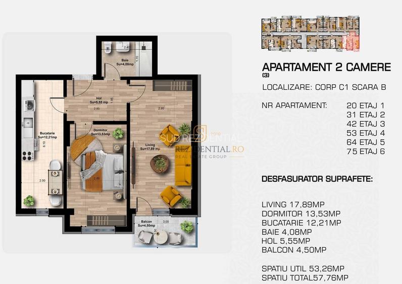 Apartament decomandat cu 2 camere, zona excelenta in Popesti-Leordeni - 1