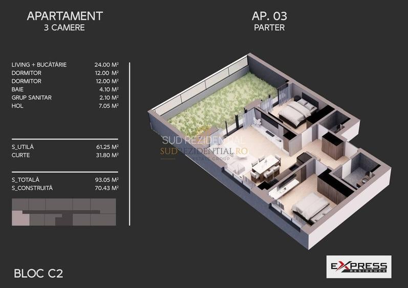 Apartament cu 3 camere, curte proprie, zona Parc Tudor Arghezi,Sector4 - 8
