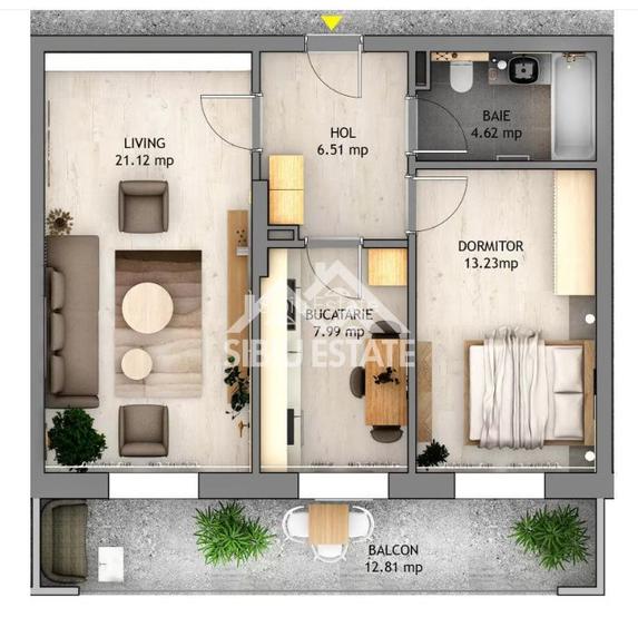 Apartament 2 camere decomandat, cu balcon 12 mp si parcare Comision 0 - 1