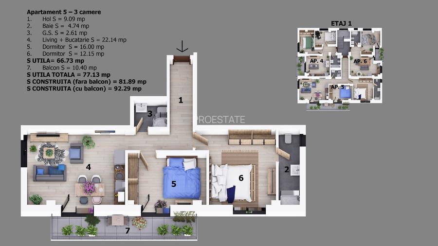 Apartament 3 camere strada Maramures | Parc Unirii | Proiect nou | - 3