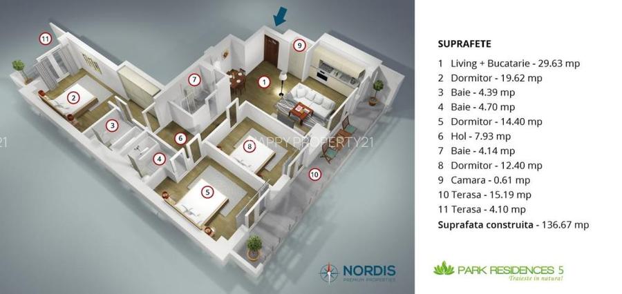 Apartament Elegant 4 Camere  Complex Modern cu Piscina - 17