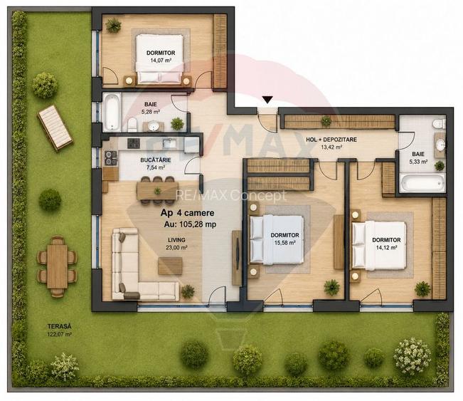 Apartament cu 4 camere (terasa 104 mp) de vânzare - zona semicentrală - 13