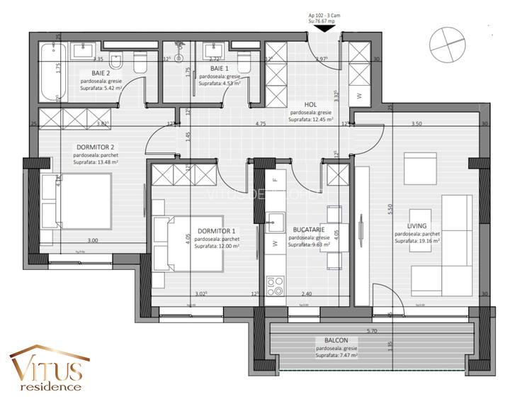 3 camere 77mp *Doua bai *Zona Centrala - 3