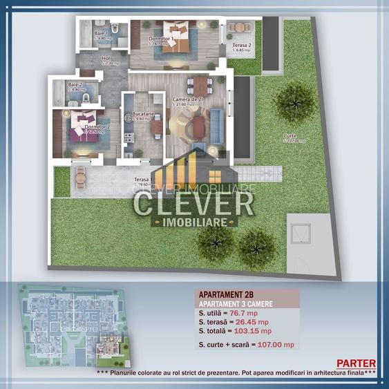 Apartament 3 Camere cu Gradina 100mp zona Pallady - 1
