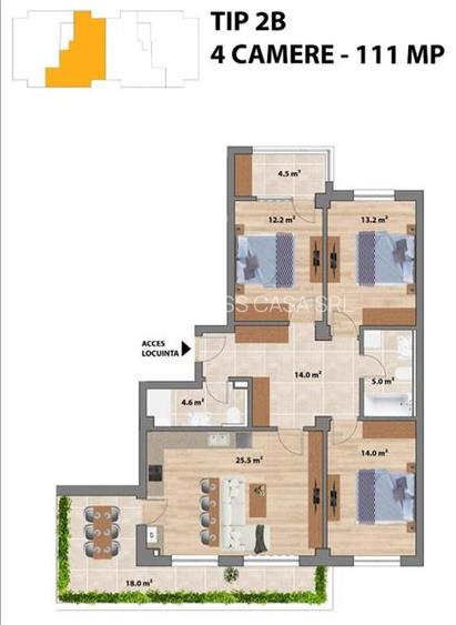 Apartament tip penthouse -111 mp, 4 camere, 2 bai, terasa 18 mp Finalizat, intab - 17