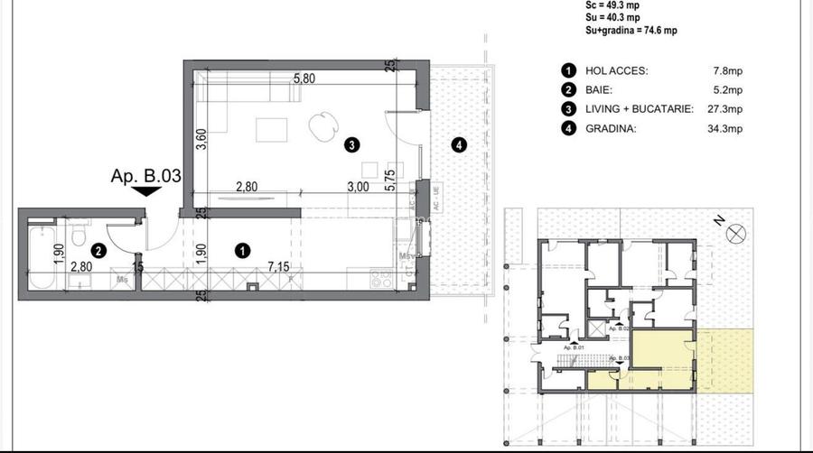 Apartament 1 camera, 40,3 mp utili cu GRADINA - COMISION 0% - 6