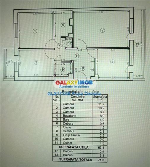 Apartament 3 camere, decomandat, bloc 1983, zona Dristor
